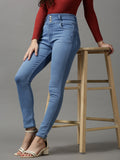 Women's Blue Skinny Fit High-Rise Light Fade Stretchable Denim Jeans