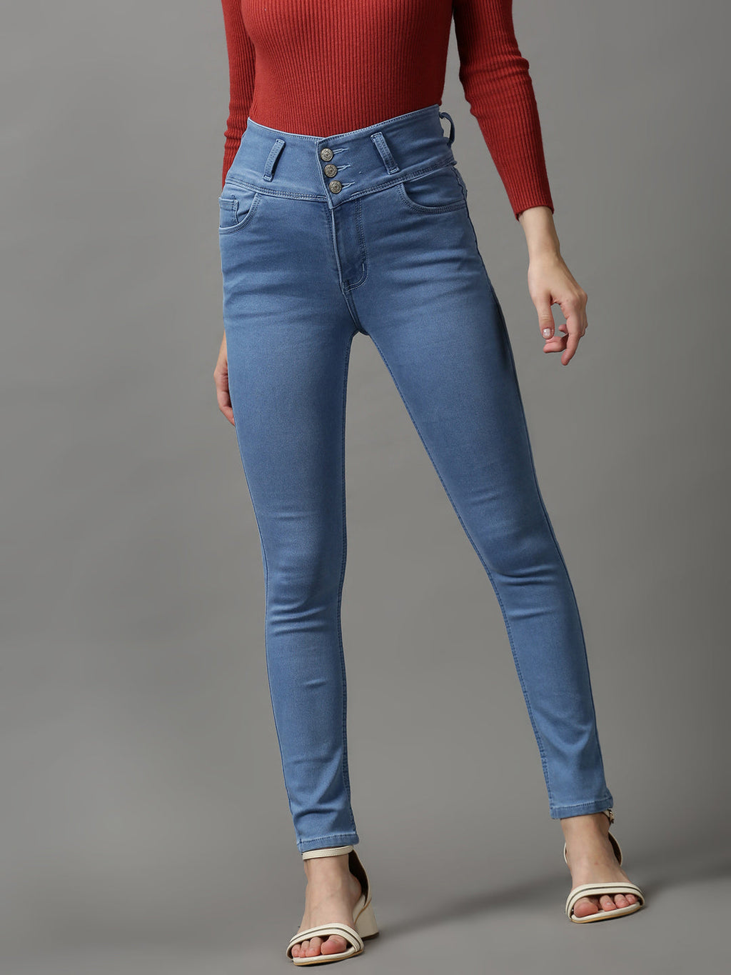 Women's Blue Skinny Fit High-Rise Light Fade Stretchable Denim Jeans