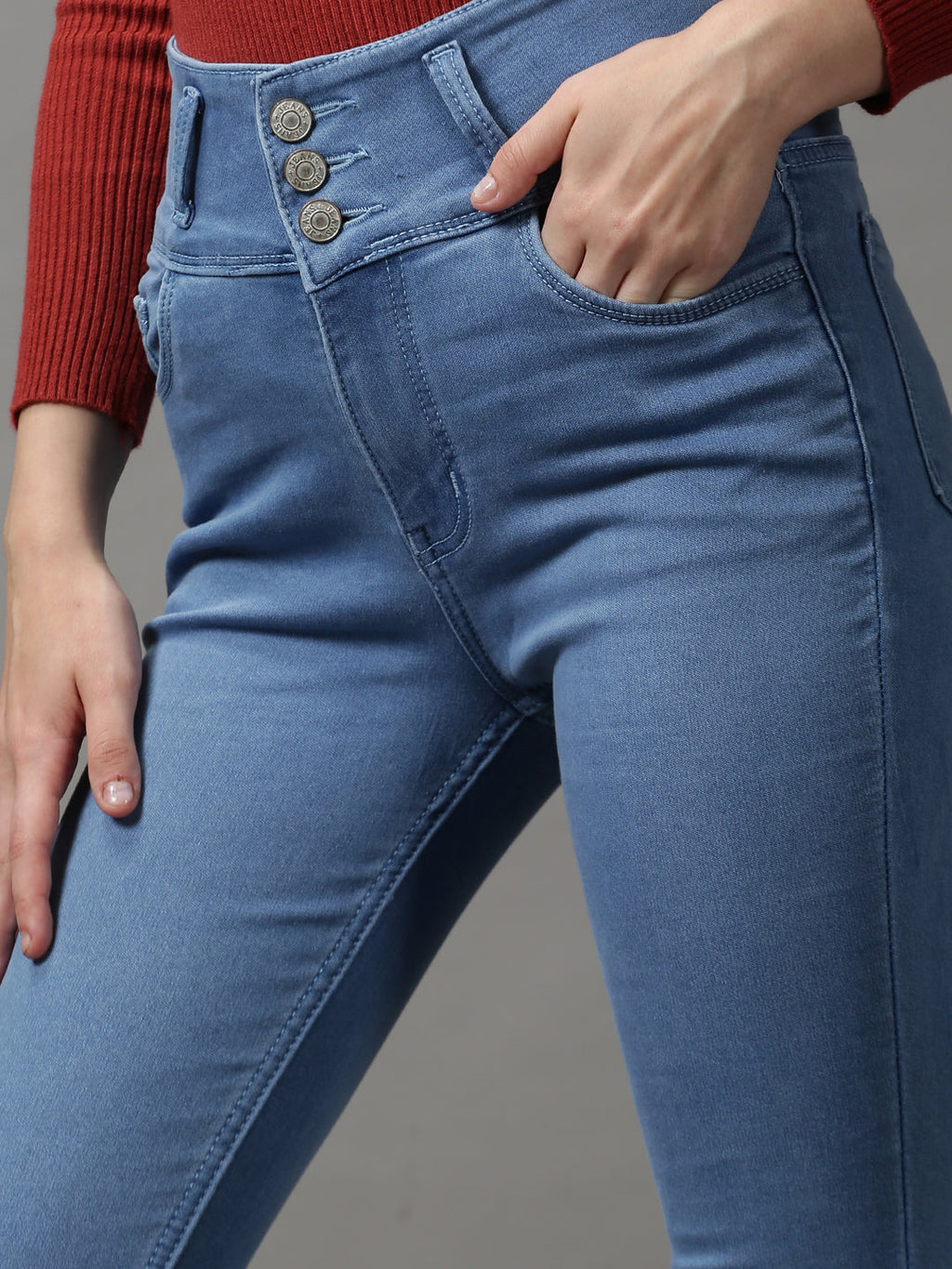 Women's Blue Skinny Fit High-Rise Light Fade Stretchable Denim Jeans