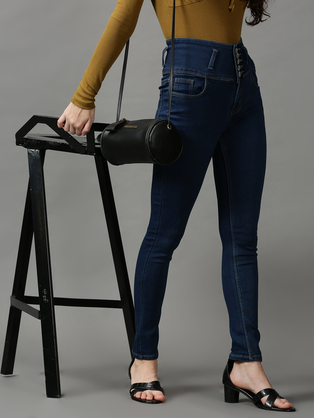 Women's Navy Blue Skinny Fit High-Rise Stretchable Denim Jeans