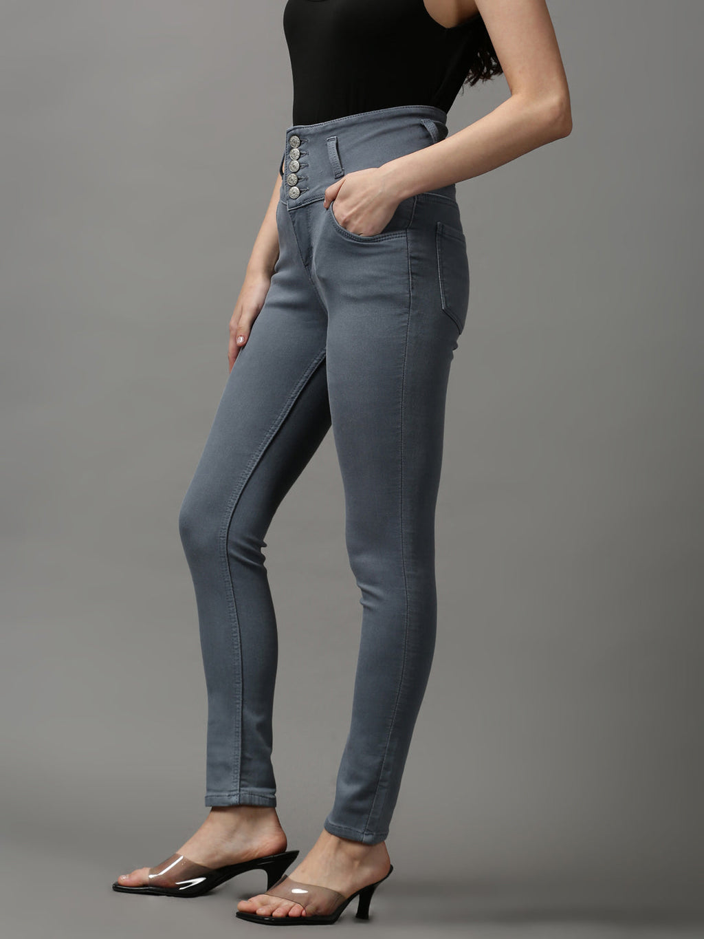 Women's Grey Skinny Fit High-Rise Stretchable Denim Jeans