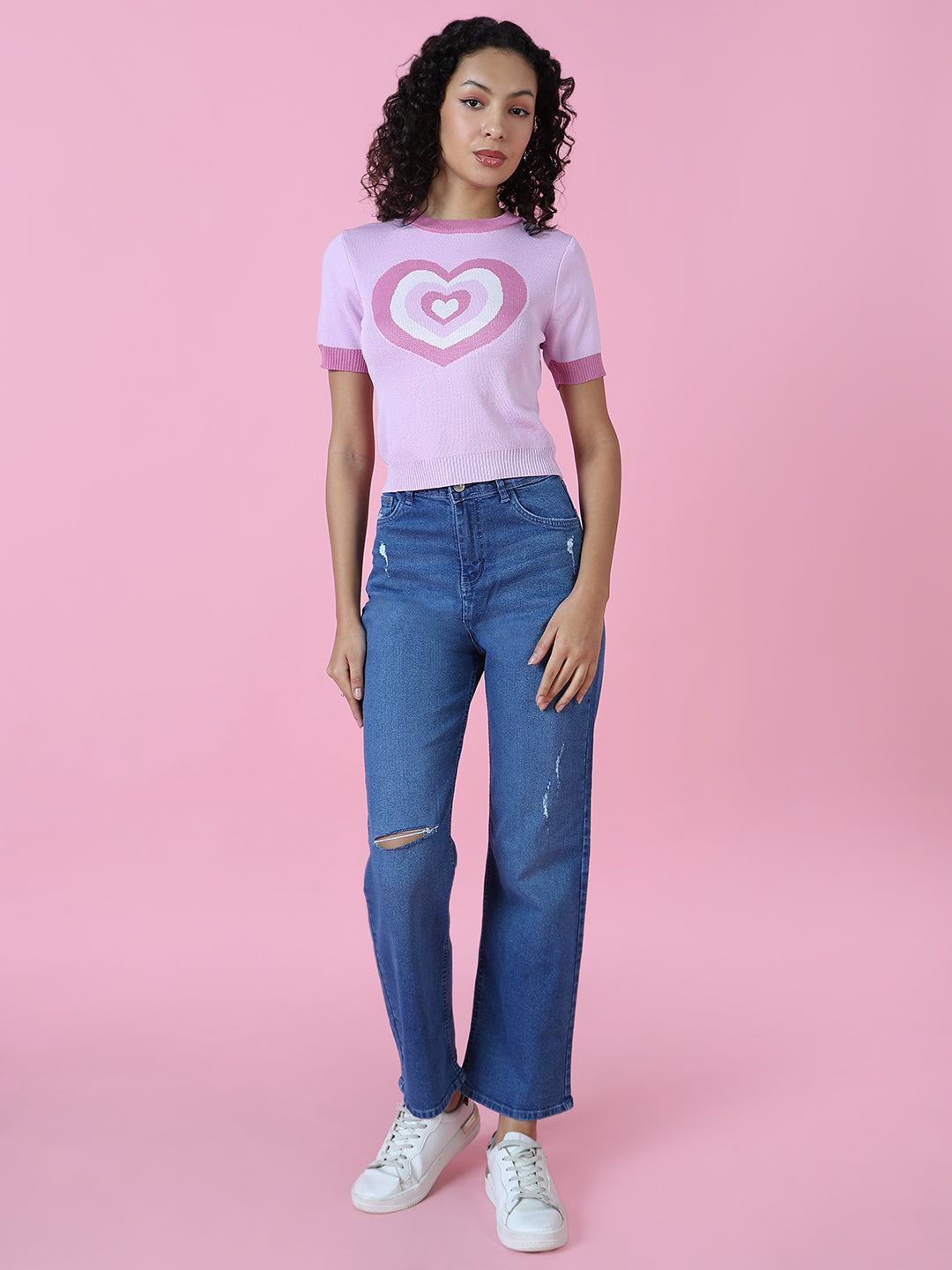 Women's Blue Wide Leg Slash Knee Light Fade Stretchable Denim Jeans