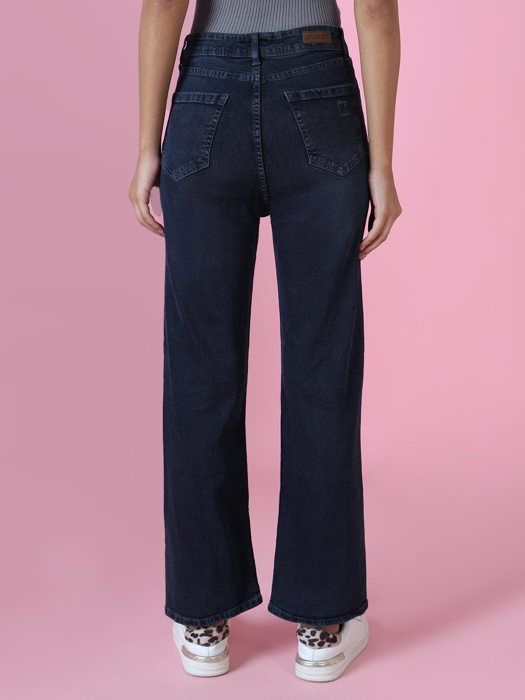 Women's Navy Blue Wide Leg Stretchable Denim Jeans