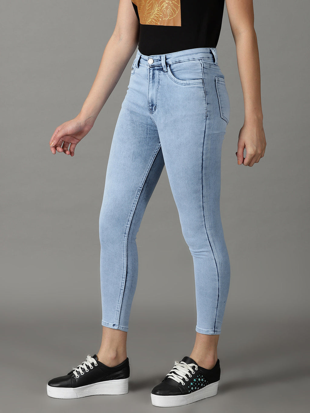 Women's Blue Skinny Fit Heavy Fade Acid Wash Cotton Stretchable Jeans