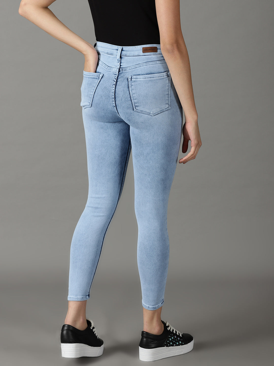 Women's Blue Skinny Fit Heavy Fade Acid Wash Cotton Stretchable Jeans