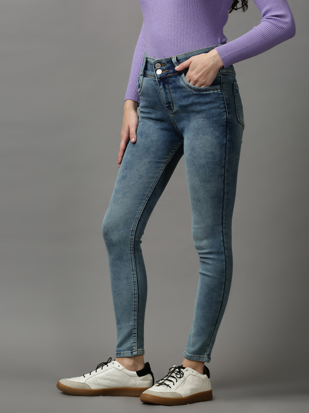 Women's Blue Skinny Fit High-Rise Light Fade Stretchable Denim Jeans