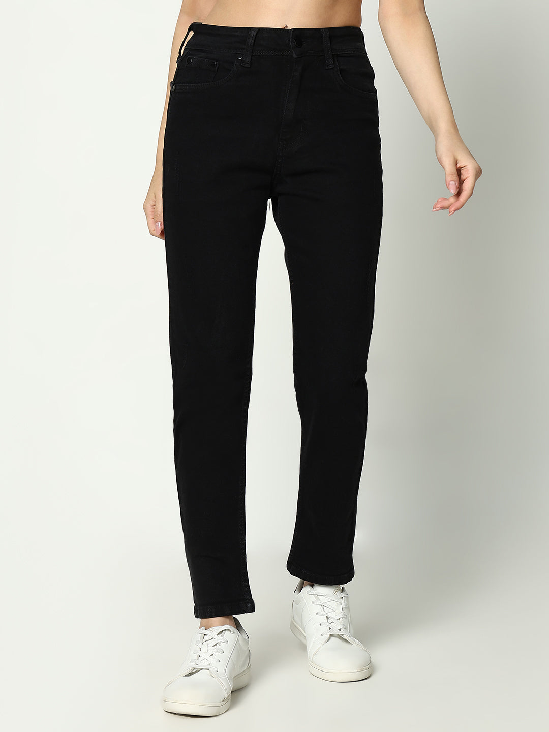 Women's Black Cotton Comfort Slim Fit Acid Wash Stretchable Jeans