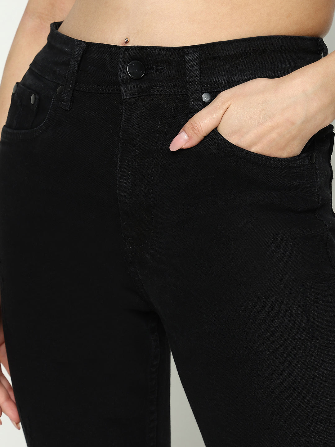 Women's Black Cotton Comfort Slim Fit Acid Wash Stretchable Jeans