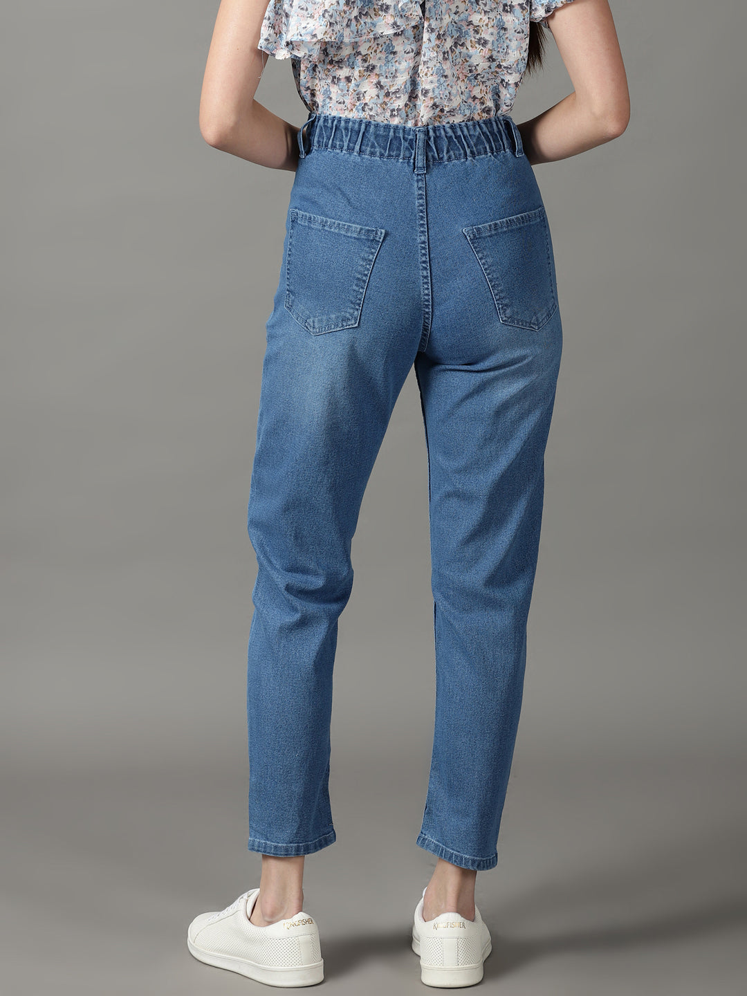 Women's Blue High-Rise Light Fade Acid Wash Stretchable Cotton Jeans