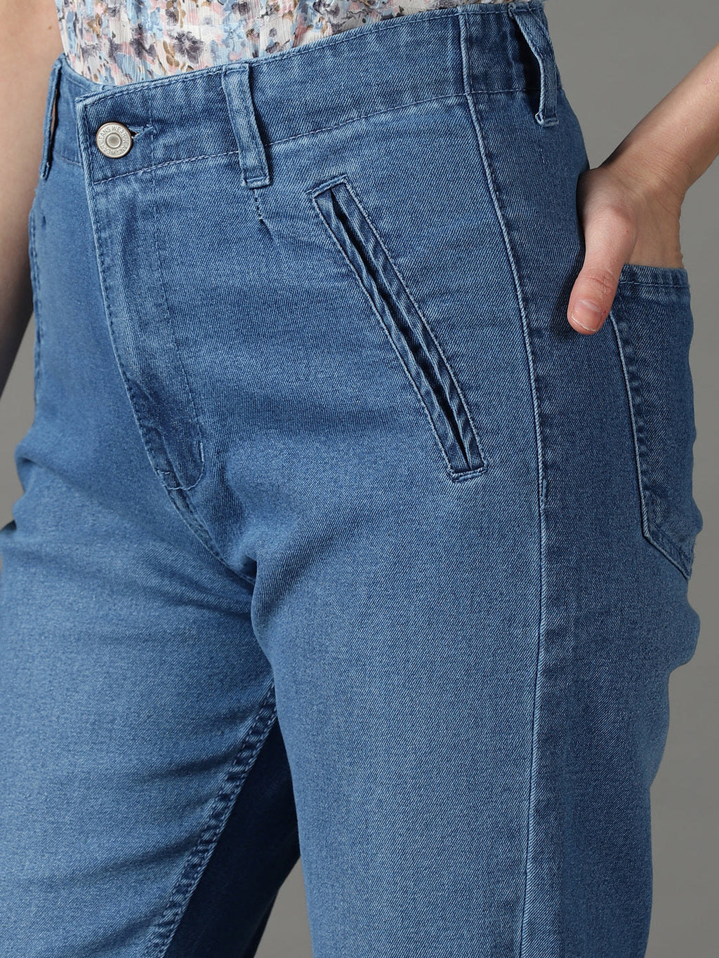 Women's Blue High-Rise Light Fade Acid Wash Stretchable Cotton Jeans