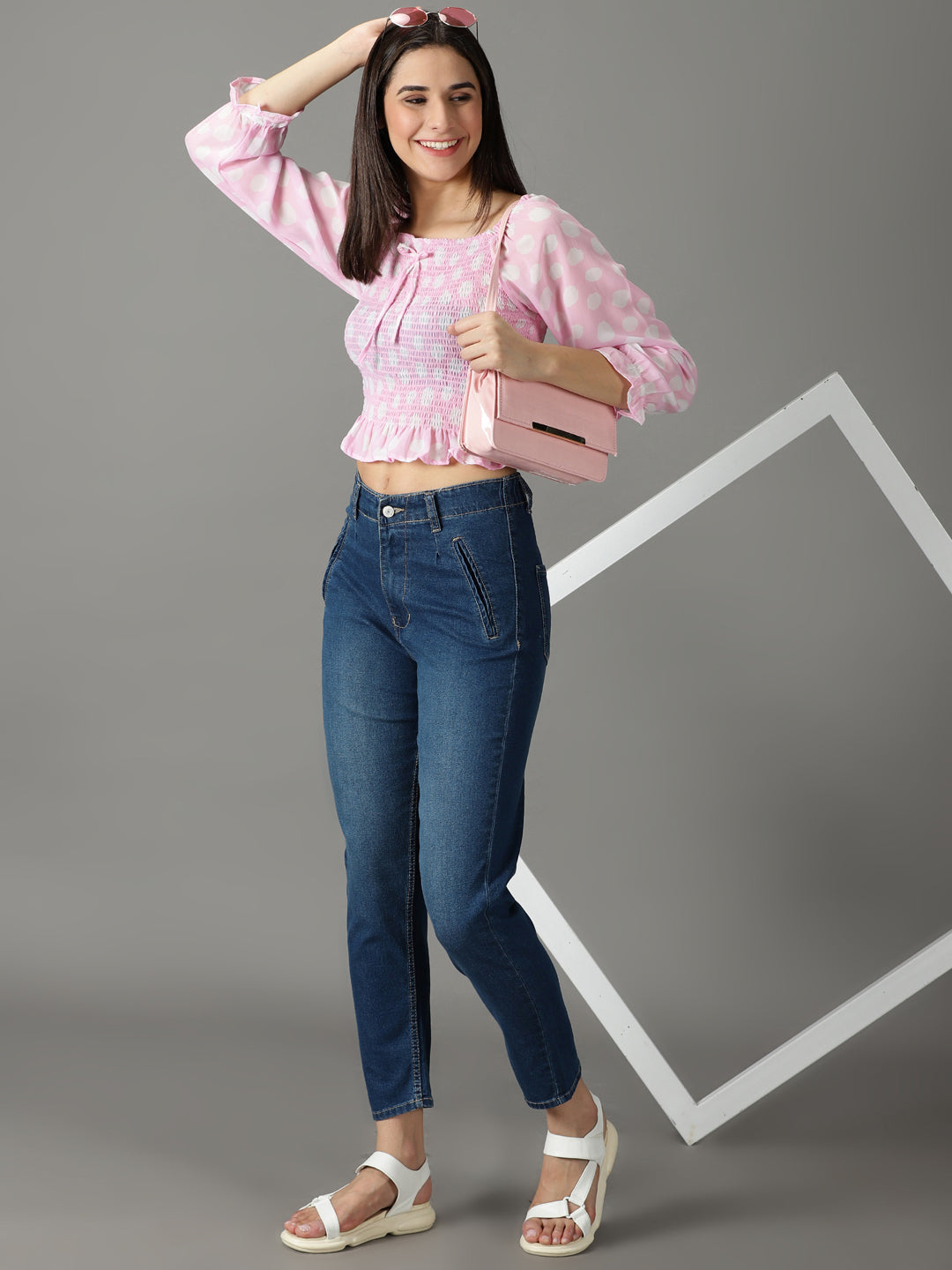 Women's Navy Blue Mom Fit High-Rise Stretchable Jeans