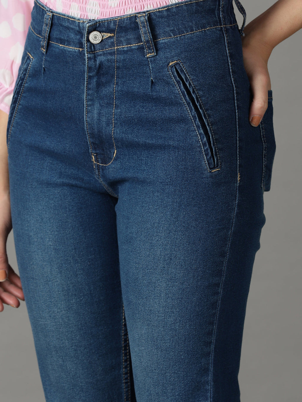 Women's Navy Blue Mom Fit High-Rise Stretchable Jeans