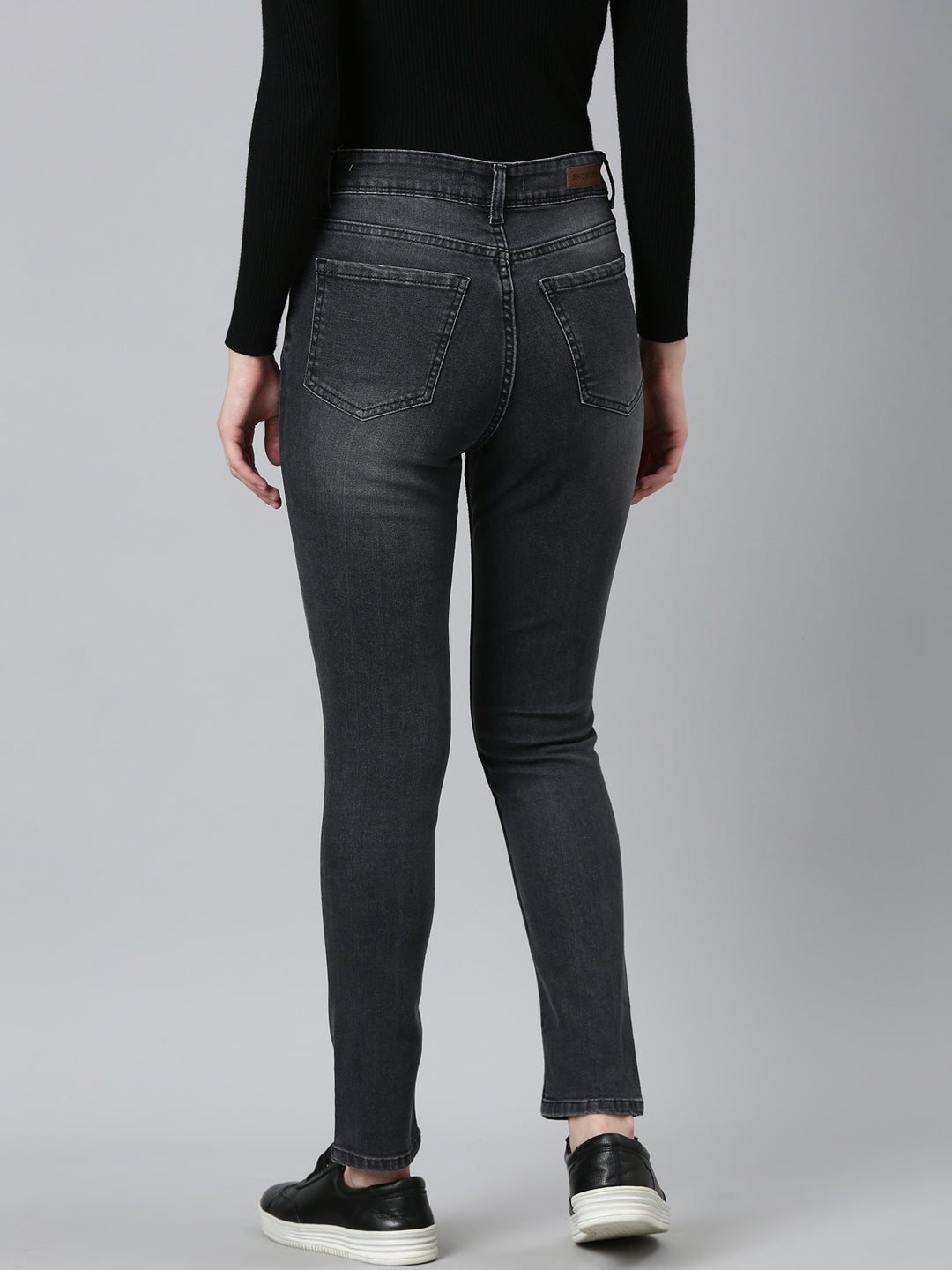 Women's Grey Jean Straight Fit Light Fade Acid Wash Stretchable Jeans