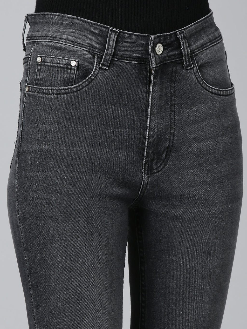 Women's Grey Jean Straight Fit Light Fade Acid Wash Stretchable Jeans