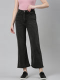 Women's Dark Grey Wide Leg Mid-Rise Cropped Denim Jeans