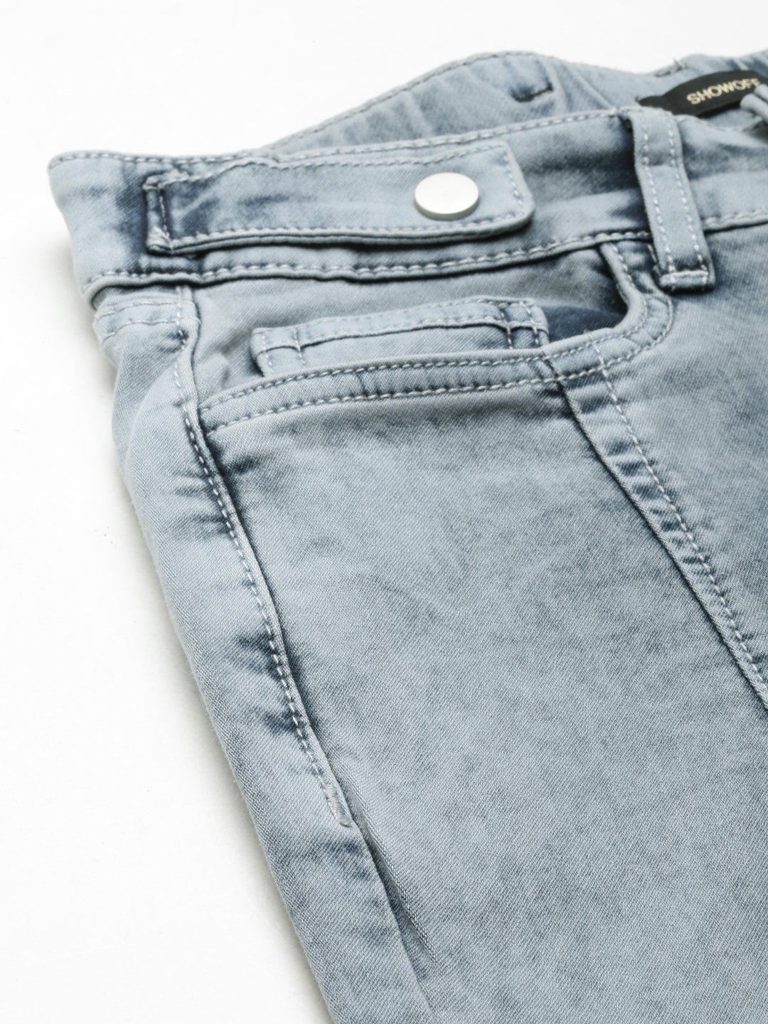 Women's Grey Mid Rise Slim Fit Heavy Fade Acid Wash Denim Jeans