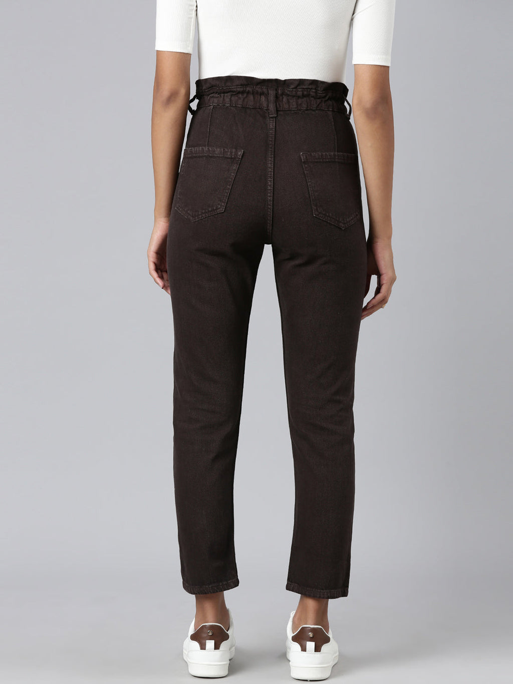 Women's Brown Mid-Rise Mom Fit Denim Jeans