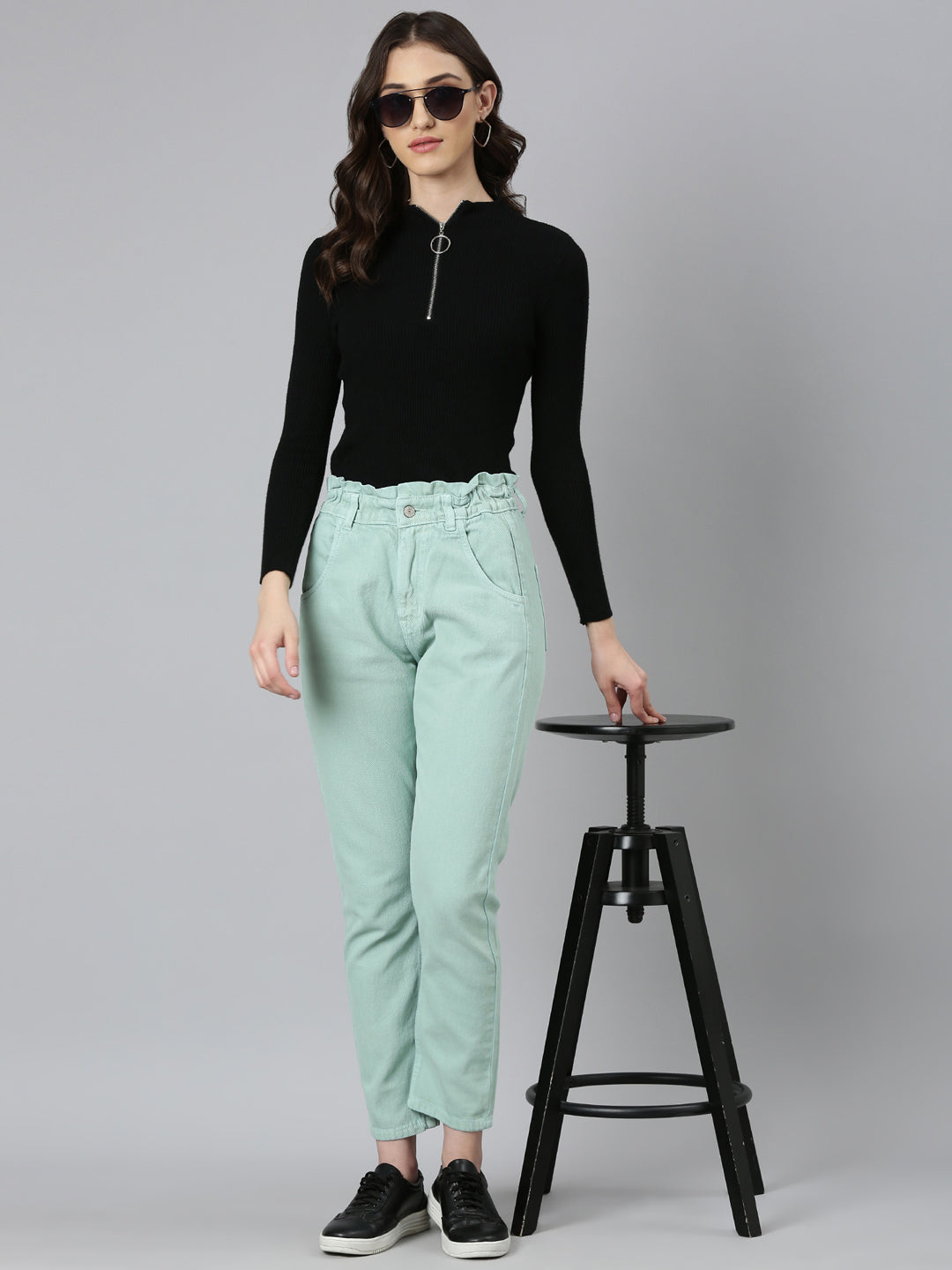 Women's Sea Green High-Rise Cotton Denim Jeans