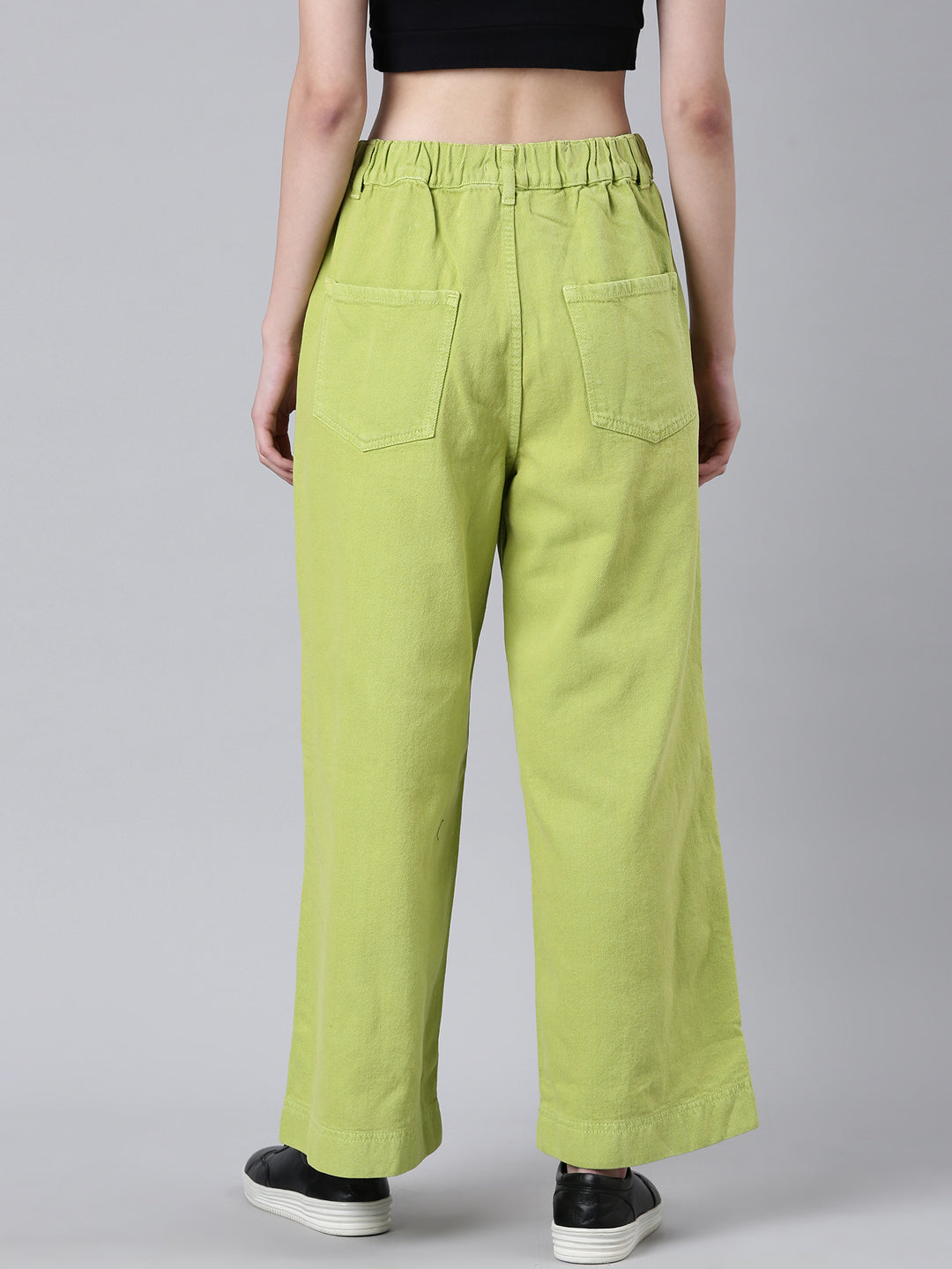 Women's Lime Green Mid Rise Wide Leg Denim Jeans