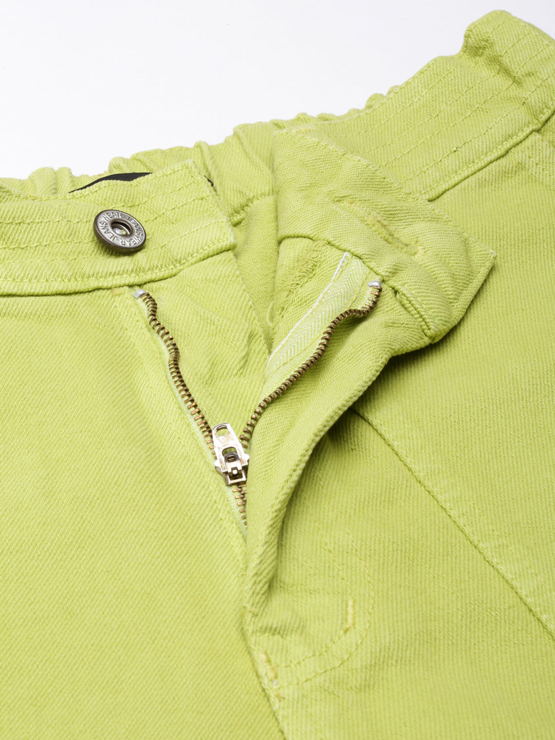 Women's Lime Green Mid Rise Wide Leg Denim Jeans