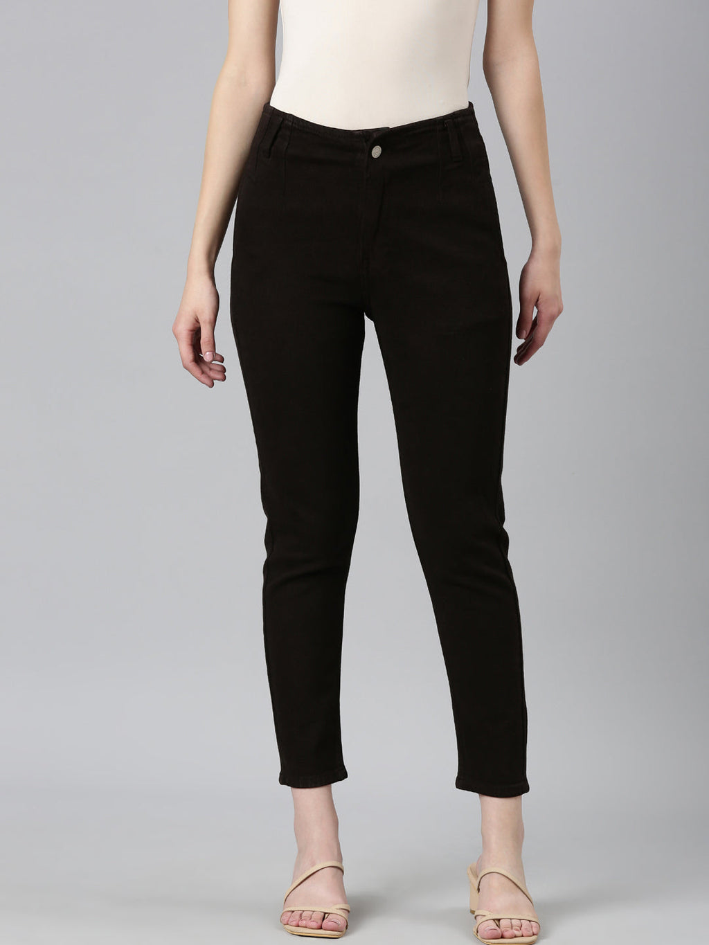 Women's Brown Slim Fit Mid-Rise Cropped Denim Jeans