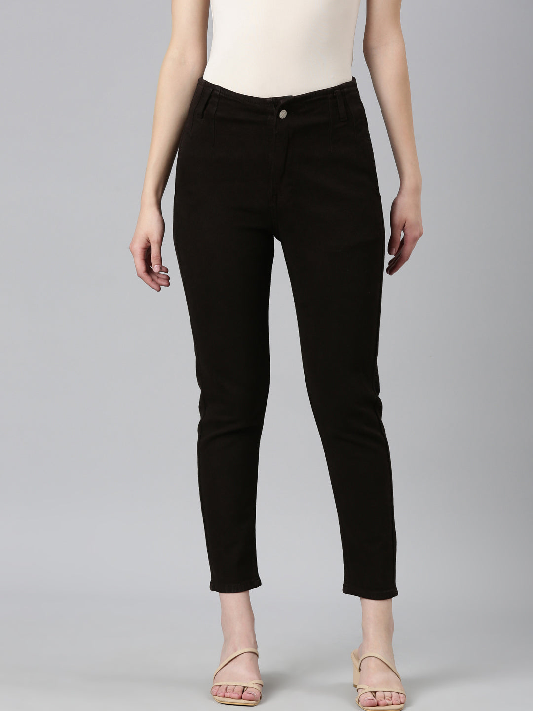 Women's Brown Slim Fit Mid-Rise Cropped Denim Jeans