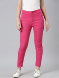 Women's Fuchsia Slim Fit Acid Wash High-Raise Denim Jeans