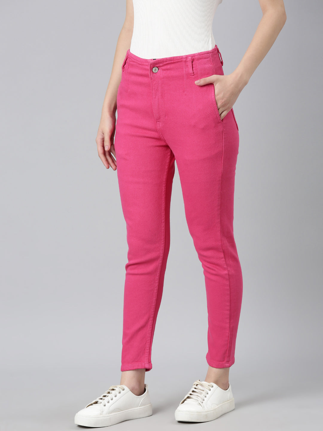 Women's Fuchsia Slim Fit Acid Wash High-Raise Denim Jeans