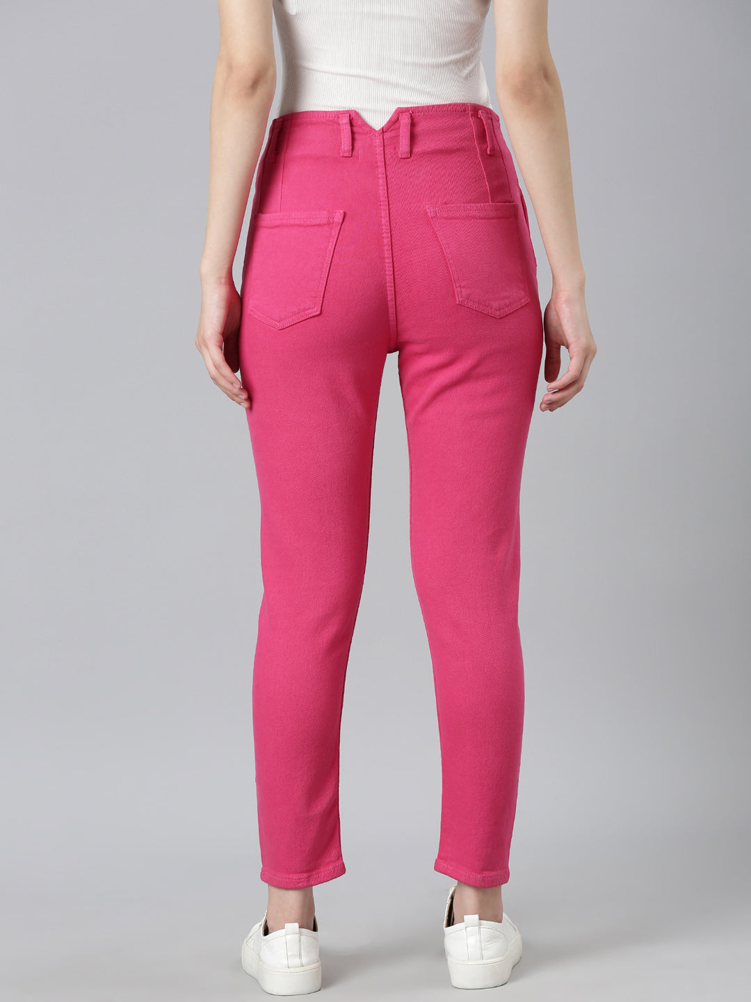 Women's Fuchsia Slim Fit Acid Wash High-Raise Denim Jeans