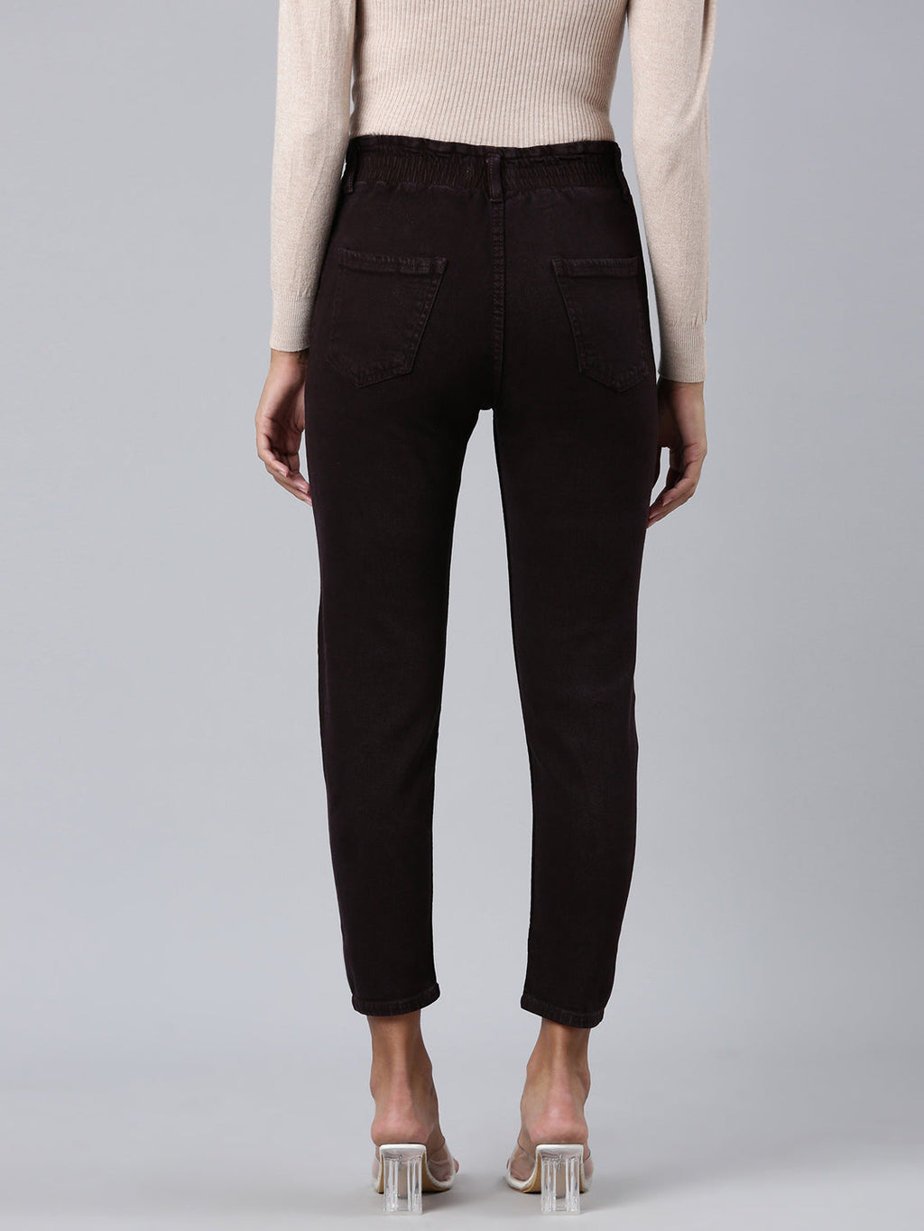 Women's Brown Mom Fit Stretchable Denim Jeans