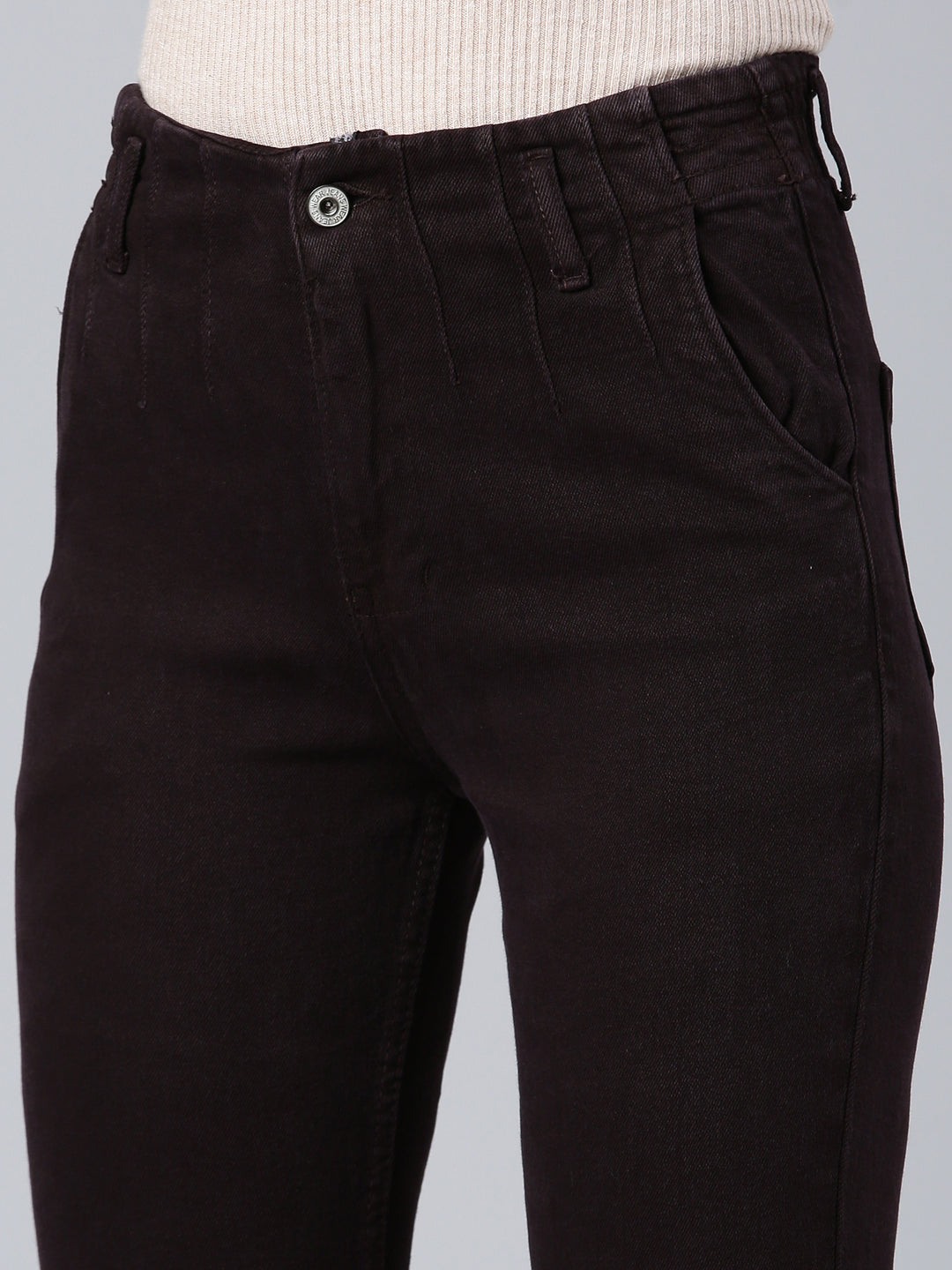 Women's Brown Mom Fit Stretchable Denim Jeans