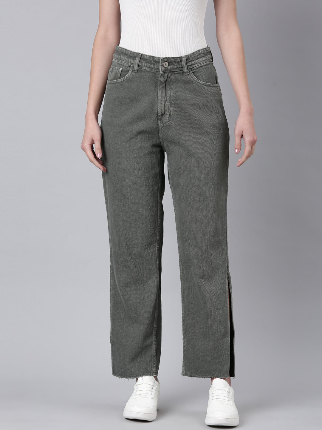 Women's Olive Wide Leg Denim Jeans