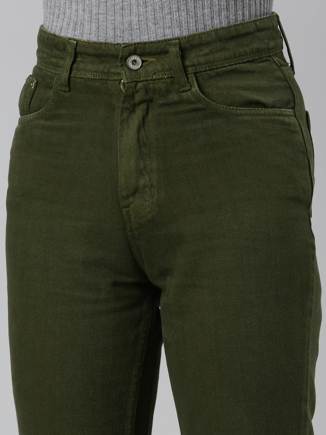 Women's Olive Straight Fit Denim Cotton Jeans