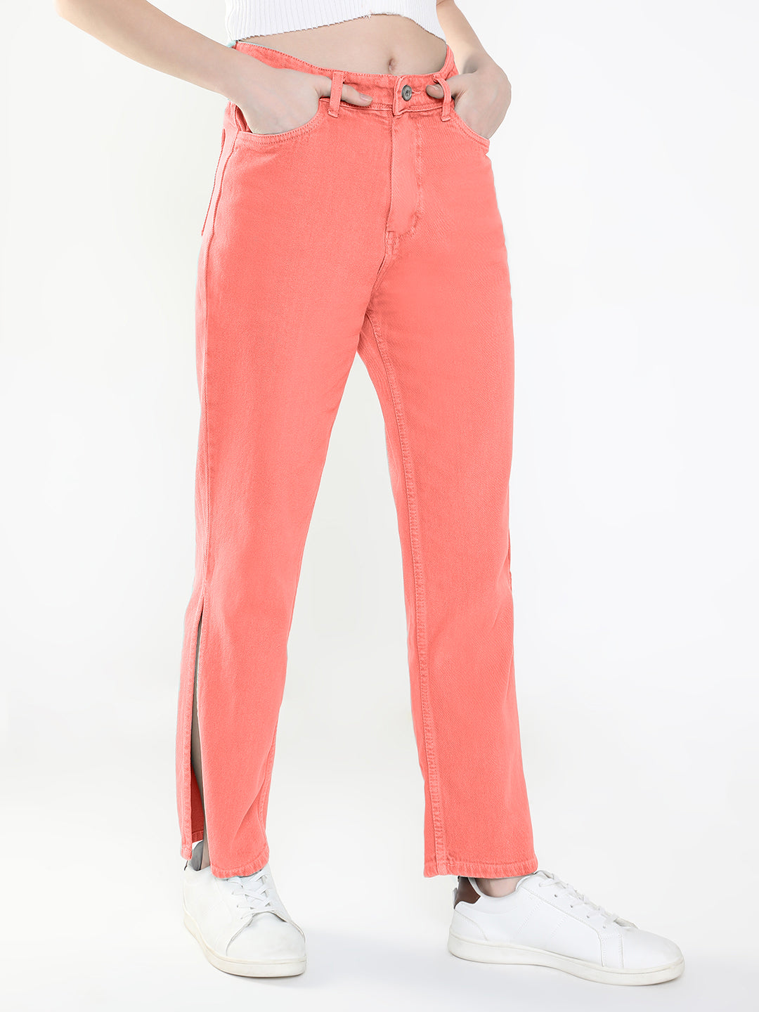 Women's Pink Straight Fit Jeans