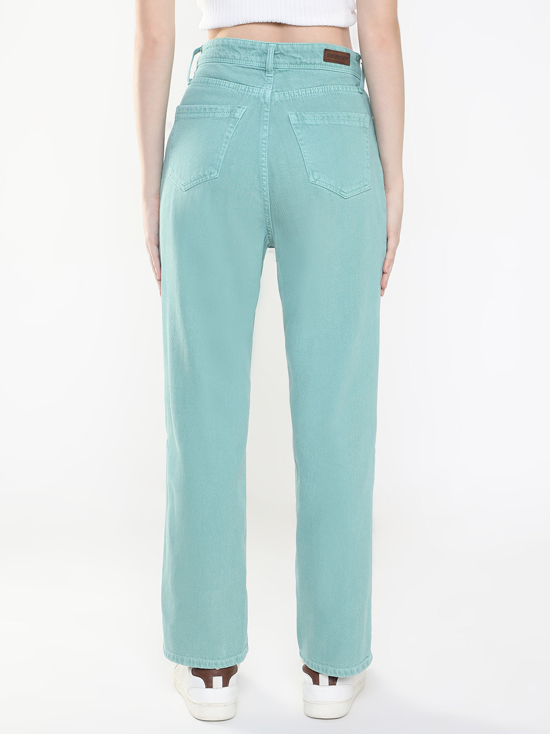 Women's Sea Green Jean Straight Fit Mid-Rise Acid Wash Jeans