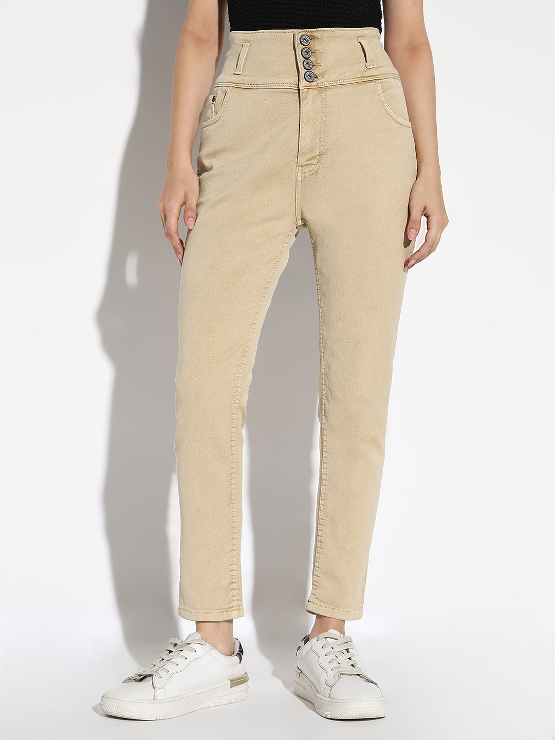 Women's Beige Comfort Slim Fit Light Fade Denim Jeans