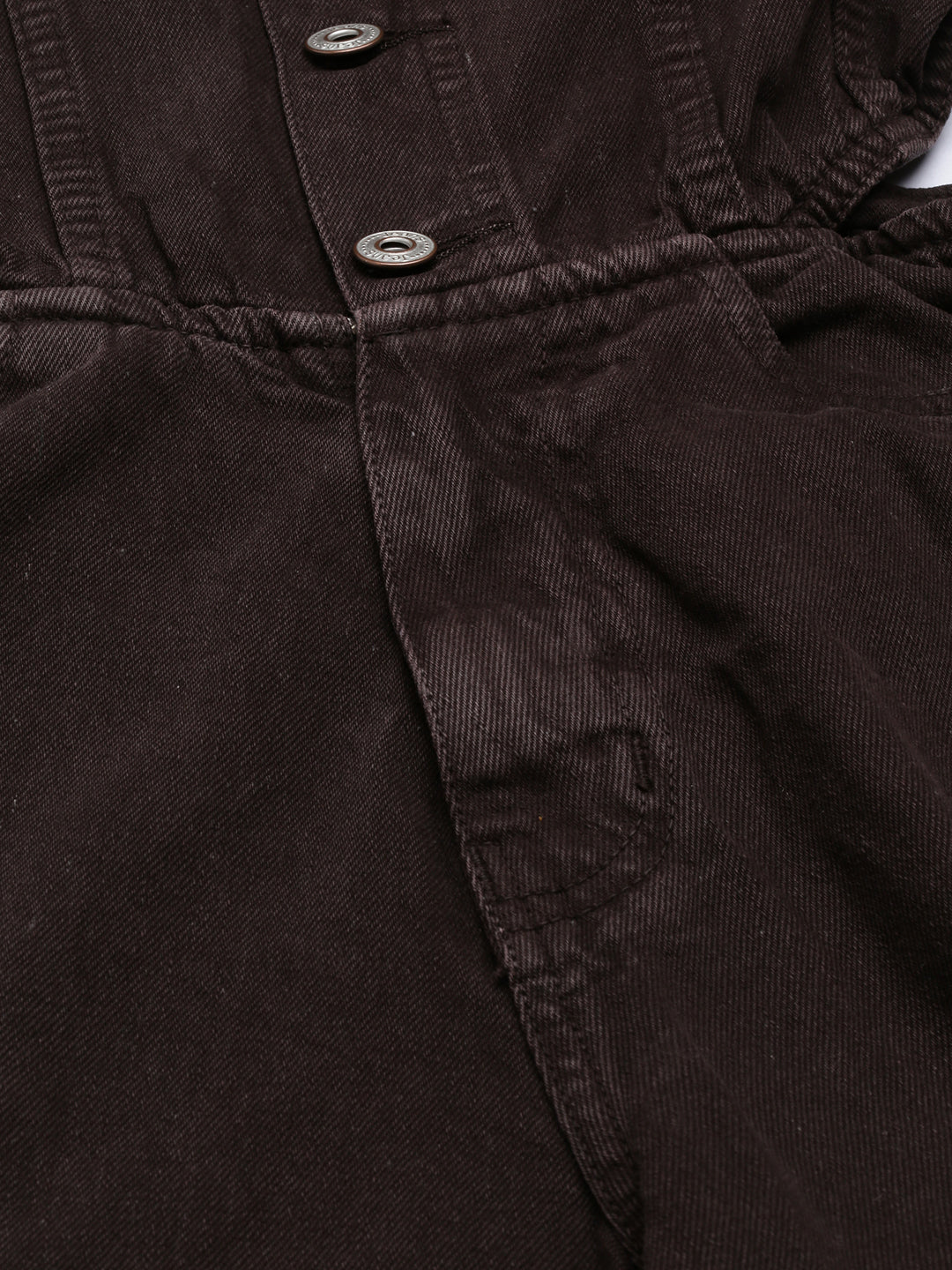 Women's Coffee Brown Shirt Collar Cotton Basic Jumpsuit