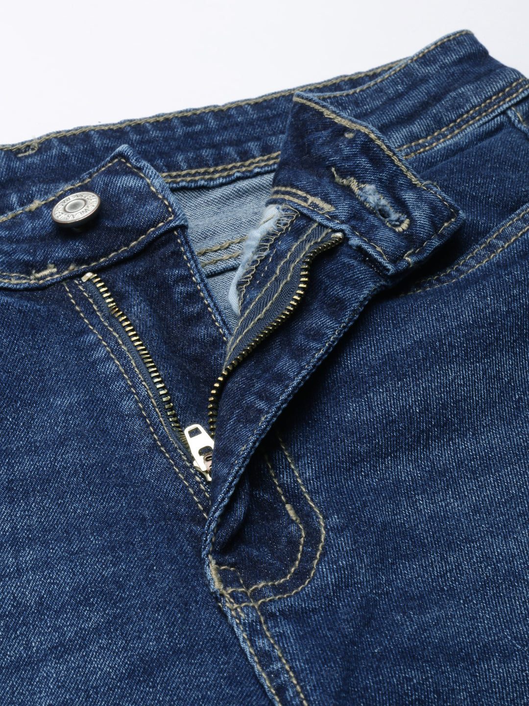 Women's Navy Blue Straight Fit Light Fade Acid Wash Denim Stretchable Jeans