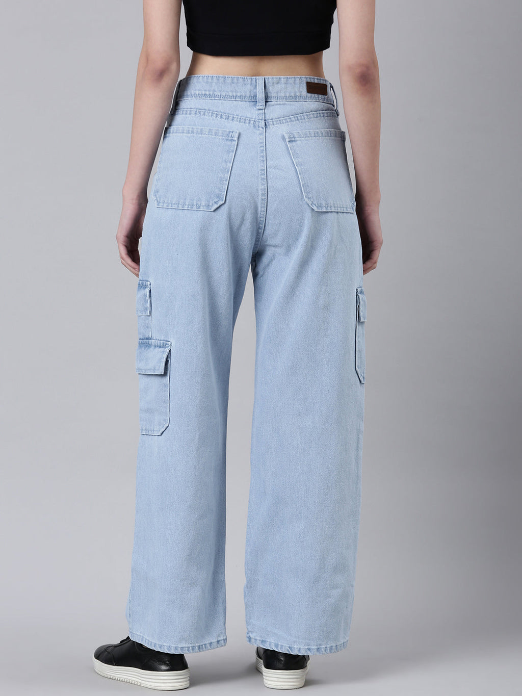 Women's Blue Wide Leg Denim Cargo Jeans