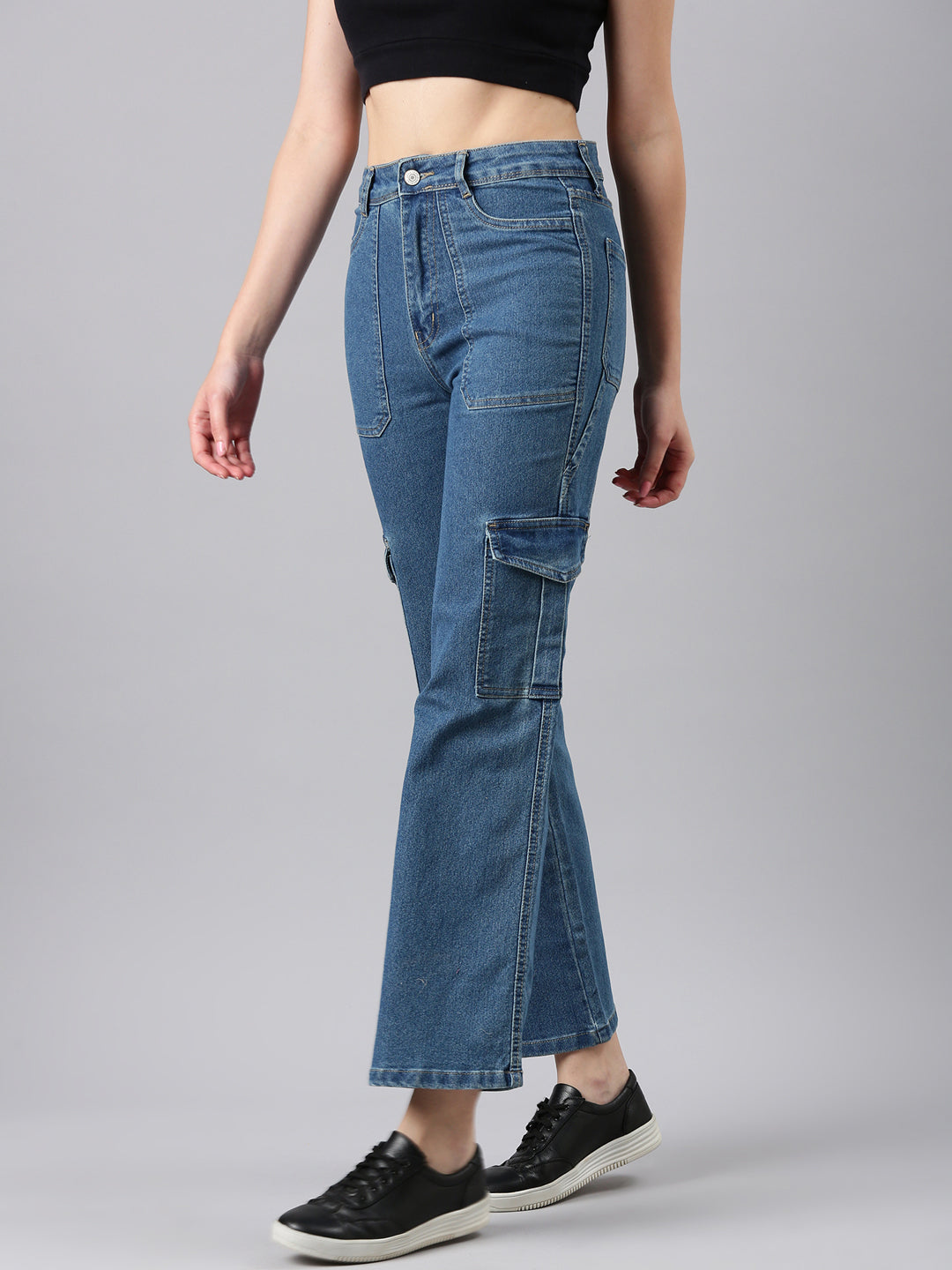 Women's Blue Mid-Rise Straight Fit Denim Jeans