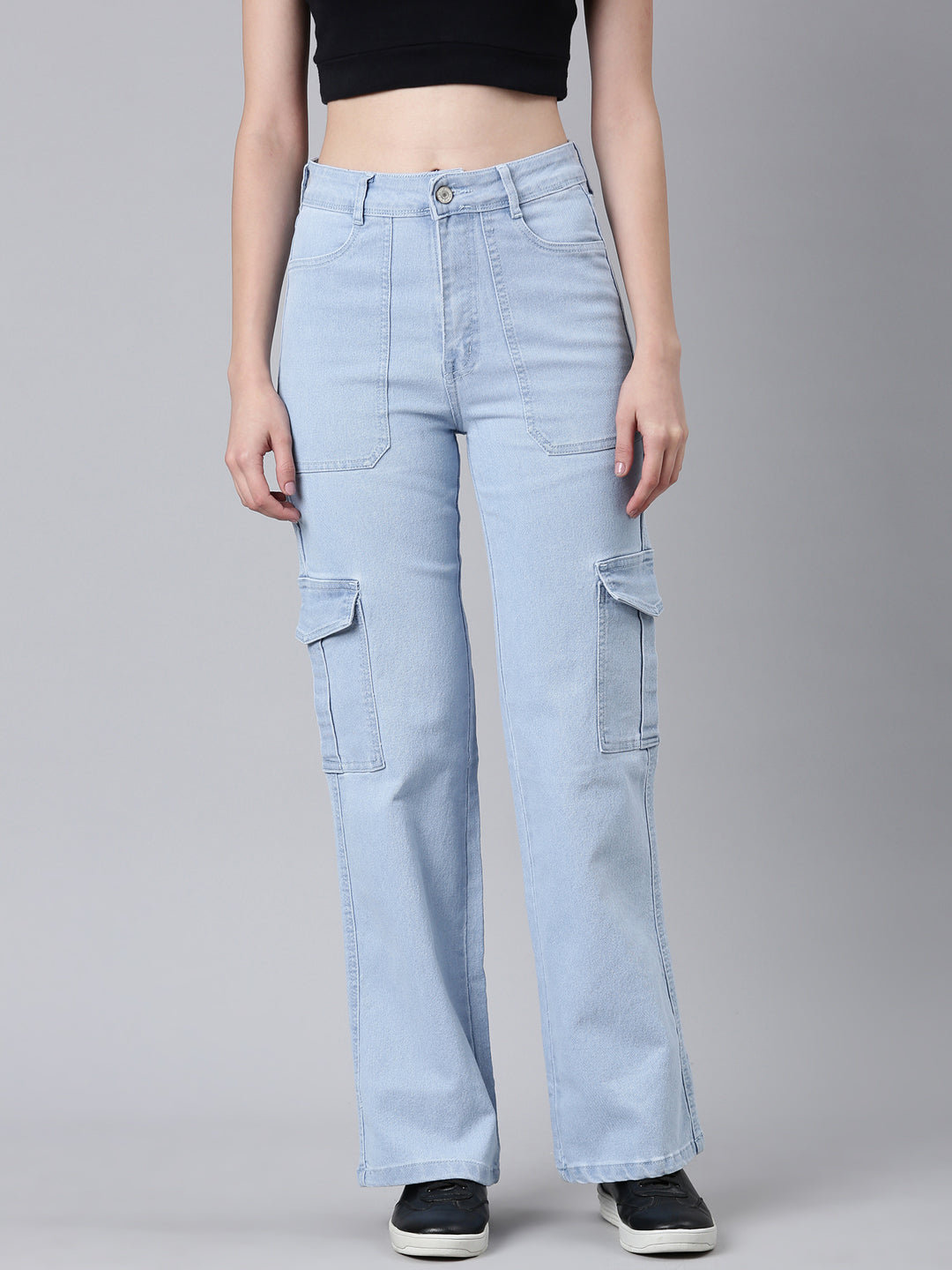 Women's Blue Solid Straight Fit Denim Jeans