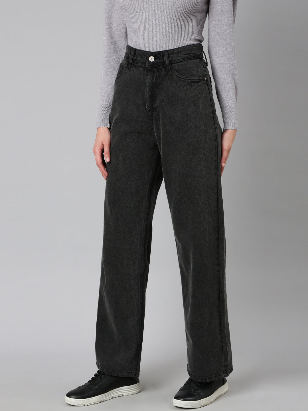 Women's Grey Wide Leg Denim Jeans