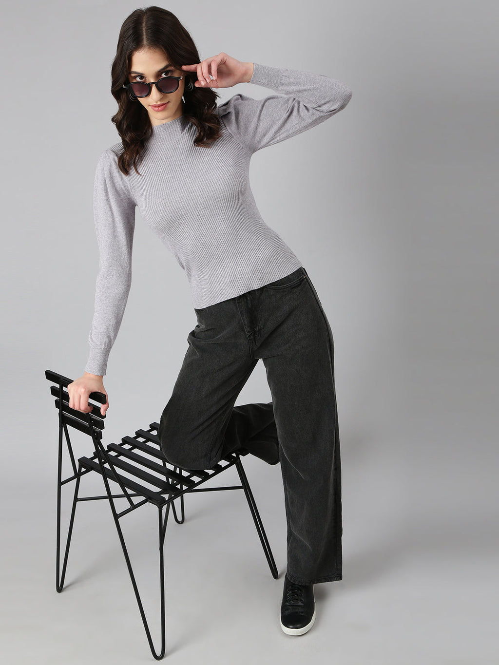 Women's Grey Wide Leg Denim Jeans