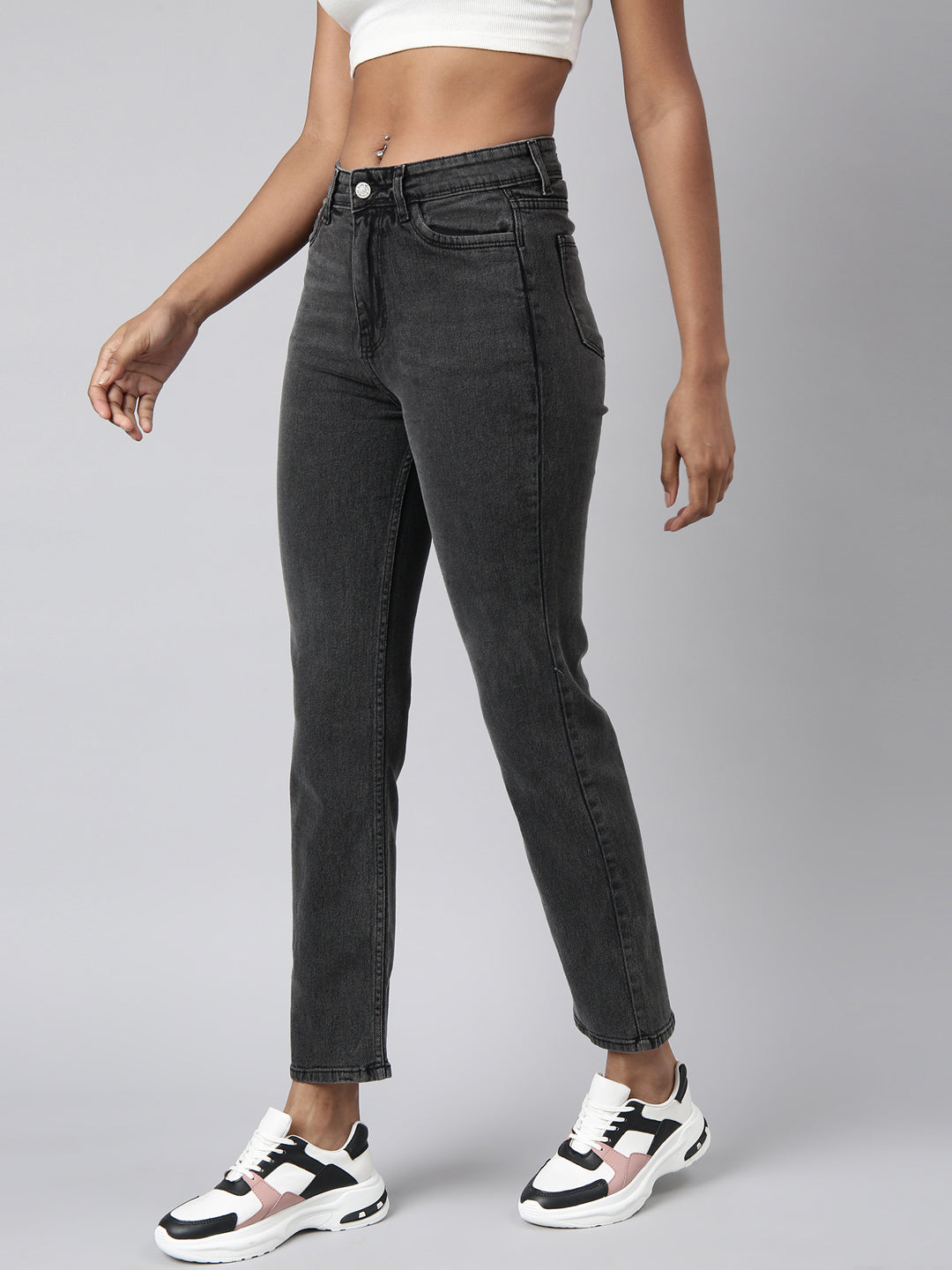 Women's Grey Straight Fit Light Fade Jeans
