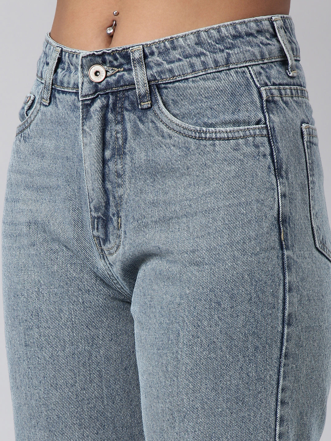 Women's Blue Straight Fit Heavy Fade Acid Wash Jeans