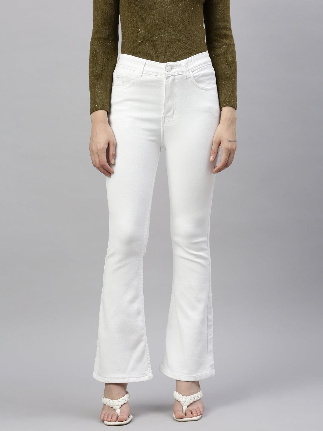 Women's White Comfort Bootcut Stretchable Jeans