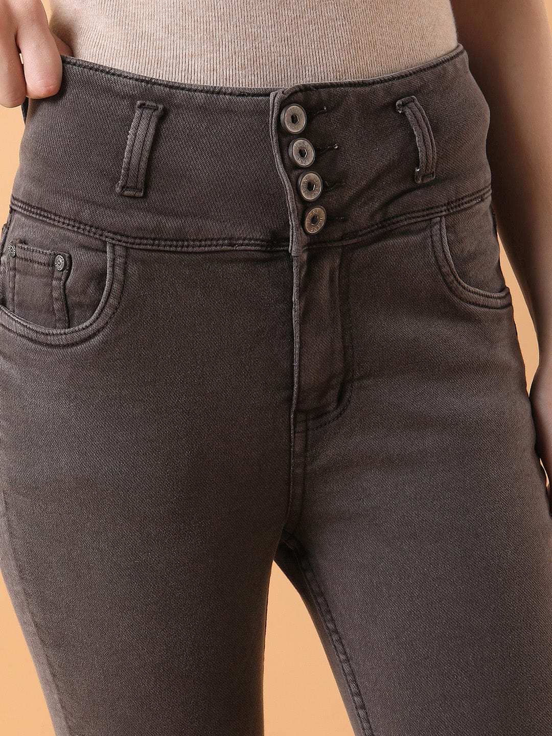 Women's Brown Straight Fit High-Rise Stretchable Jeans