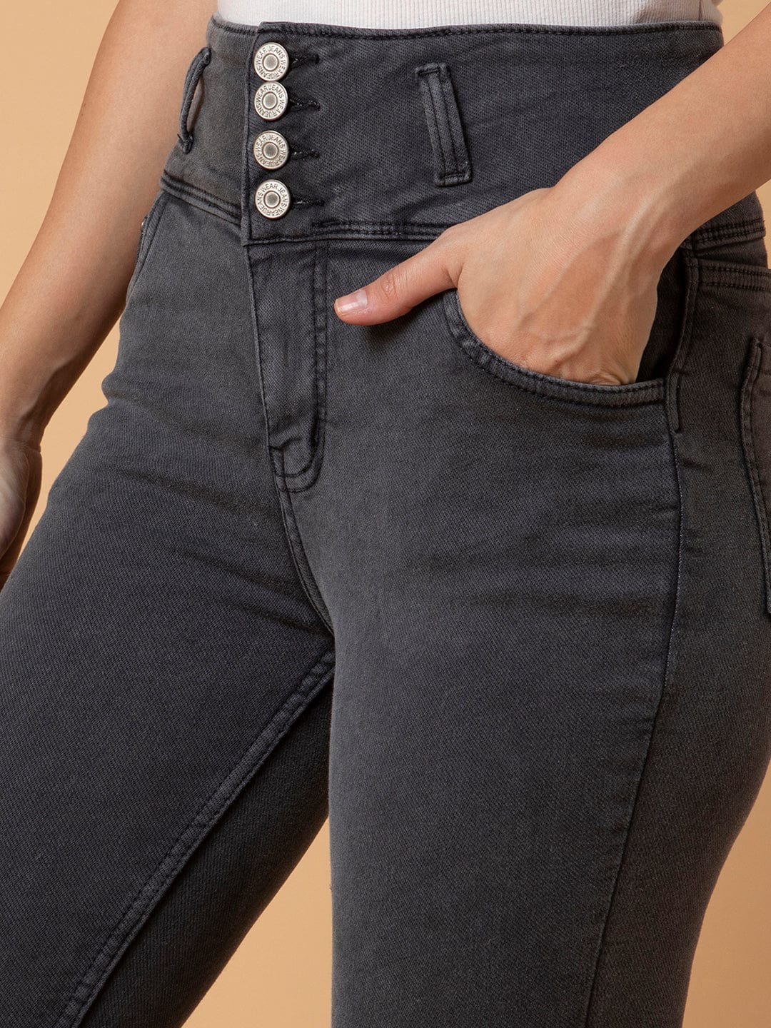 Women's Grey Straight Fit Mid-Rise Stretchable Jeans