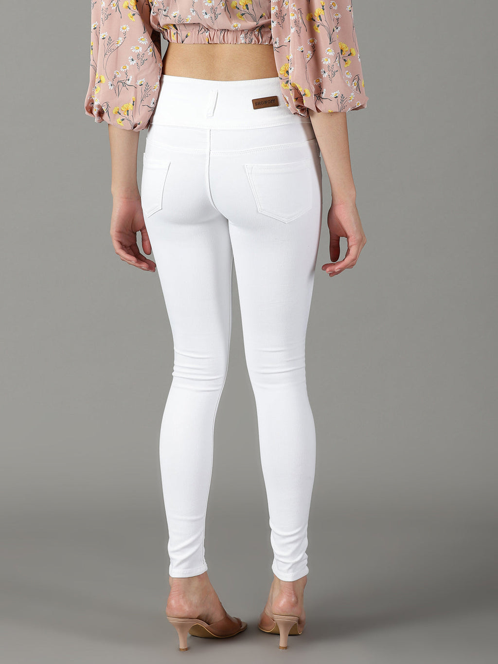 Women's White Skinny Fit High-Rise Acid Wash Stretchable Cotton Jeans