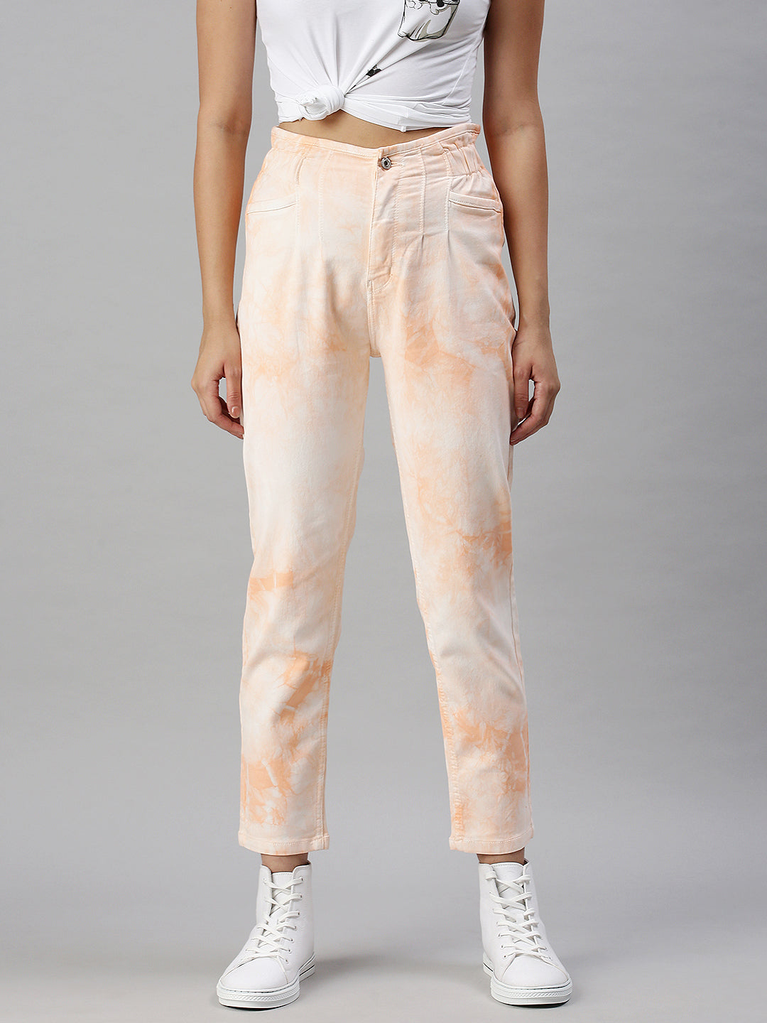 Women's Orange Mom Fit High-Rise Clean Look Stretchable Jeans